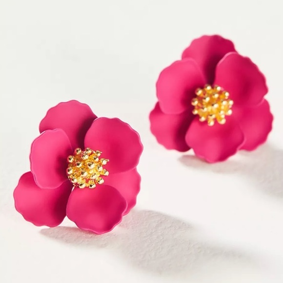 🆕WT! Anthropologie 18k Gold Post, Pink Petal Earrings - Picture 6 of 8